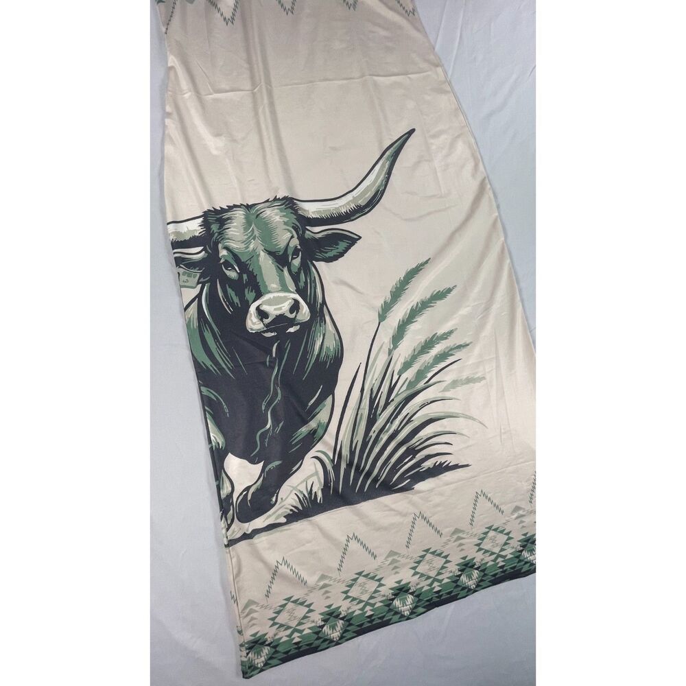 NWT Lucky & Blessed Cowgirl Slip Dress XL Cream Green Bull Aztec Western Maxi - Picture 6 of 10